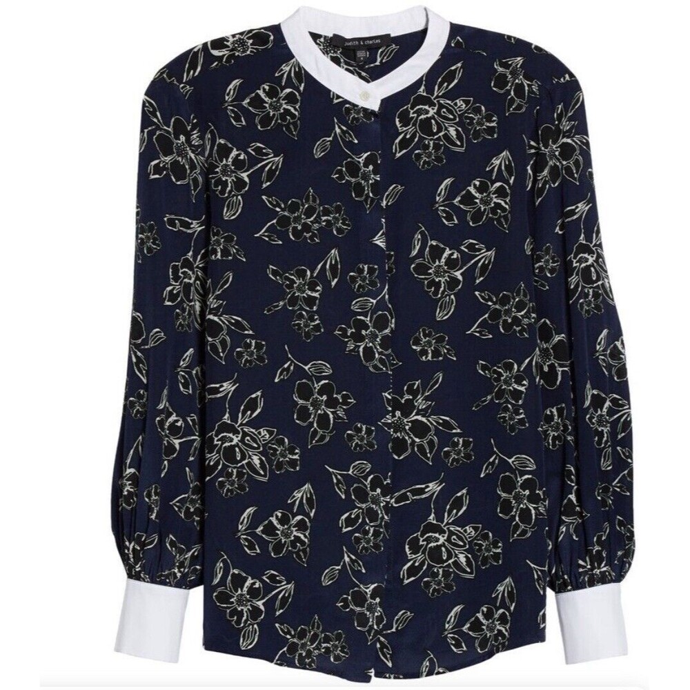 Judith & Charles Alba Floral Silk Button Up Long Sleeve Blouse Sz 8 New